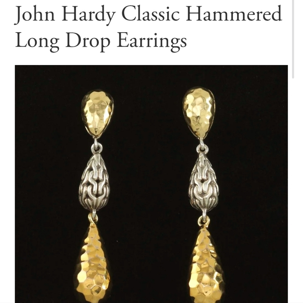 New John Hardy Gold and Silver Long Drop Earrings